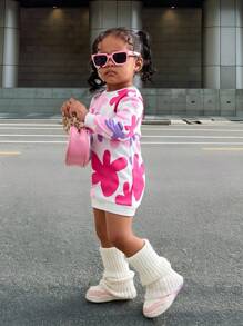 SHEIN 女婴花卉印花长袖连衣裙，秋冬