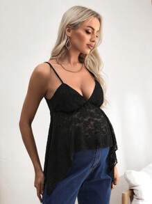 SHEIN Pregnant Women's Summer White Lace Asymmetric Hem Camisole