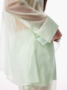 LYSMO Women's Mint Green Semi-Transparent Patchwork Lightweight Asymmetrical Summer Elegant Seksi Chic Club Night Oversized Shirt For Beach Vacation 2025 - Green - View 7