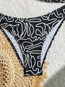 Swim Mod Women's Vacation Striped Print Halter Tie Open Back Sexy Bikini, Printed Pattern Random Summer - Multicolor - View 7