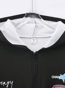 SHEIN 青少年男孩休闲夹克，外套，赛车英文图案印花，适合秋季，适合冬季，适合保暖，适合大学，适合家居