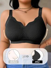 SHEIN 1 Áo ngực không dây cong liền mạch cỡ lớn cho nữ Áo ngực cỡ lớn hỗ trợ Áo ngực nén Áo ngực định hình Áo ngực che phủ toàn bộ, nâng ngực - màu đen - Xem 3