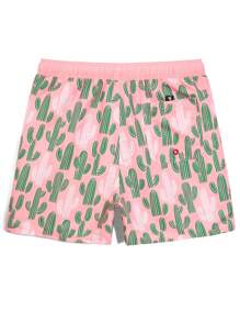 Surfspeed Men's Cactus Print Drawstring Waist Beach Shorts Beach Vacation Men - Pink - View 2
