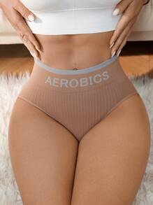 SHEIN 1 quần lót liền mạch màu tương phản cho nữ thoải mái theo phong cách Hipster - Cà phê nâu - Xem 4