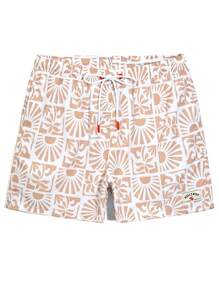 Manfinity Swimmode Men's Plant Print Drawstring Waist Beach Shorts Summer Shorts
