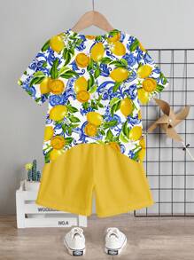 LEMON, HOLIDAY, VACATION, LIMON CELLO, FAMILY TRIP, LOVE, I LOVE MOMMY, I LOVE DADDY, Baby Boy Casual Minimalist Round Neck Short Sleeve Top And Shorts 2 Pieces Set, Suitable For Summer Lemon Shirt Baby Boy Baby Lemon Outfit Baby Boy Summer Outfit Toddler Lemon Shirt Baby Boy Lemon Shirt Set