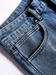 Manfinity Homme Men's Casual Simple Button Up Denim Shorts, Everyday Style