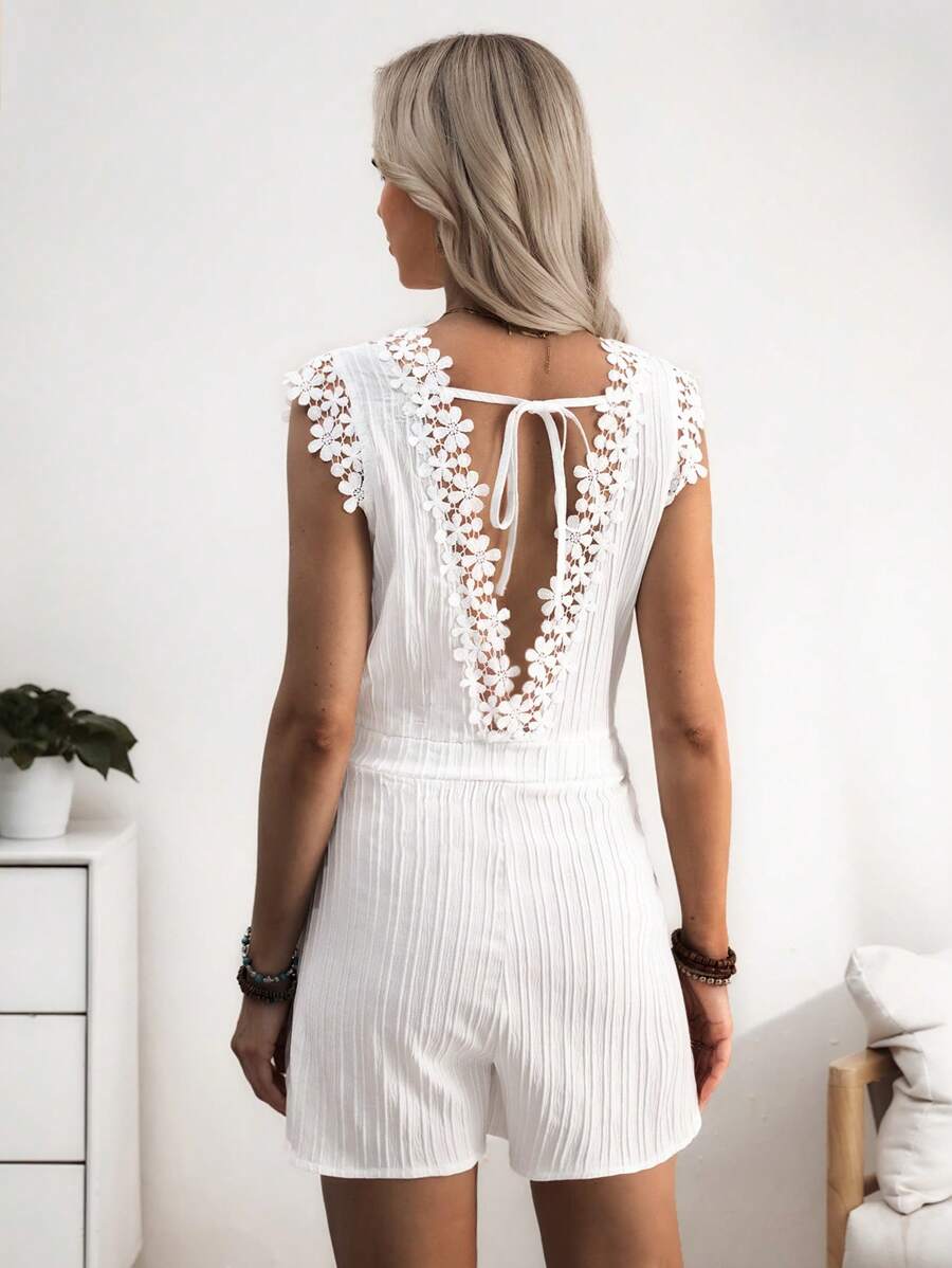 SHEIN 孕妇夏季花卉印花露背系带设计连体衣