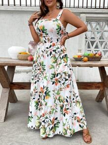 Breezaya Vestito casual con cintura in vita e stampa floreale, adatto per taglie comode, per vacanze, uso quotidiano e pendolarismo