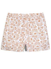 Manfinity Swimmode Men's Plant Print Drawstring Waist Beach Shorts Summer Shorts