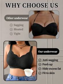 SHEIN 1 Áo ngực không dây cong liền mạch cỡ lớn cho nữ Áo ngực cỡ lớn hỗ trợ Áo ngực nén Áo ngực định hình Áo ngực che phủ toàn bộ, nâng ngực - màu đen - Xem 5