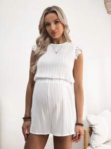 SHEIN 孕妇夏季花卉印花露背系带设计连体衣