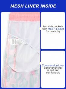 Surfspeed Men's Cactus Print Drawstring Waist Beach Shorts Beach Vacation Men - Pink - View 3