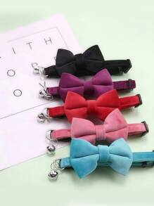 1pc Adjustable Suede Velvet Cat Collar With Bow & Bell - Soft Kitten Collars For Pets, Decorative Floral Choker Necklace Style Accessories