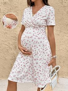 SHEIN Maternity Ditsy Floral Short Sleeve Nursing Casual Dress Maternity Summer Dresses Maternity Dresses For Summer Summer Maternity Dress Maternity Dress Pregnancy