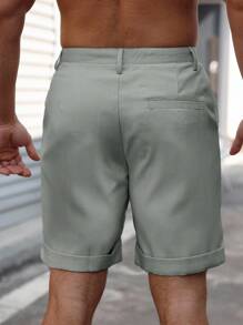 Manfinity Homme 男士纯色褶皱口袋休闲百搭短裤卡其色男士短裤男士正装短裤 - 灰色 - 查看 2