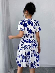 Selianne Women Elegant Ruched Print Bodycon Mini Dress, Suitable For Commuting And Everyday Wear