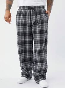 EASEVO 男士加大码黑色宽松梭织格子长款休闲裤，外出长款宽松裤，适合送给老公或男朋友的礼物，emo，2000 年代风格，秋季