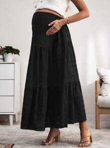 SHEIN Falda larga informal de unicolor para mujeres embarazadas