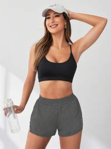 Exploreva 夏季轻便短裤，带短裤衬里，舒适不透明，适合瑜伽、慢跑舒适短裤 - 灰色 - 查看 5