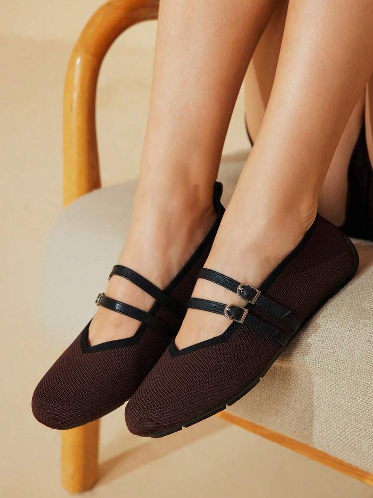 CUCCOO BASICS Women's Round Toe Flat Slip-On Shoes With Buckle, Comfortable Breathable Brown Casual Loafers For Christmas Spring Shoes