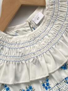 SHEIN Elegant French Ditsy Floral Puff Sleeve Dress, Collar And Waist Shirred Design, Summer Girls Clothes, Young Girls Dresses For Girls That Cover Your Shoulders