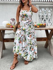 Breezaya Vestito casual con cintura in vita e stampa floreale, adatto per taglie comode, per vacanze, uso quotidiano e pendolarismo