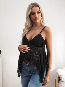 SHEIN Pregnant Women's Summer White Lace Asymmetric Hem Camisole