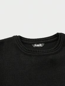 SHEIN Cottnline كنزة صوفية قطن كاجوال عادية للرجال مخططة بألوان متباينة - رمادي غامق - مشاهدة 4