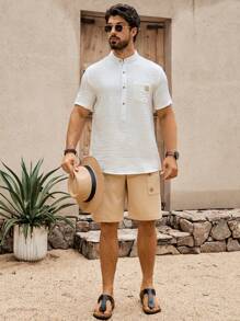 Manfinity Nomadique Men's Summer Casual Solid Color Short Sleeve Shirt