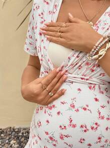 SHEIN Maternity Ditsy Floral Short Sleeve Nursing Casual Dress Maternity Summer Dresses Maternity Dresses For Summer Summer Maternity Dress Maternity Dress Pregnancy