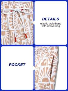 Manfinity Swimmode Men's Plant Print Drawstring Waist Beach Shorts Summer Shorts