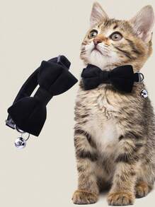 1pc Adjustable Suede Velvet Cat Collar With Bow & Bell - Soft Kitten Collars For Pets, Decorative Floral Choker Necklace Style Accessories