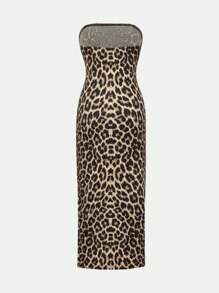 Rochie de vară pentru fete preadolescente, cu imprimeu leopard și crăpături la tiv, croială tubulară
