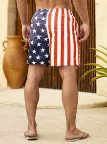 Manfinity Swimmode Men's USA Flag Print Drawstring Waist Beach Shorts - Orange - View 2