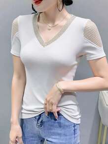 SHEIN Clasi 女士通勤休闲V领短袖时尚T恤，夏季