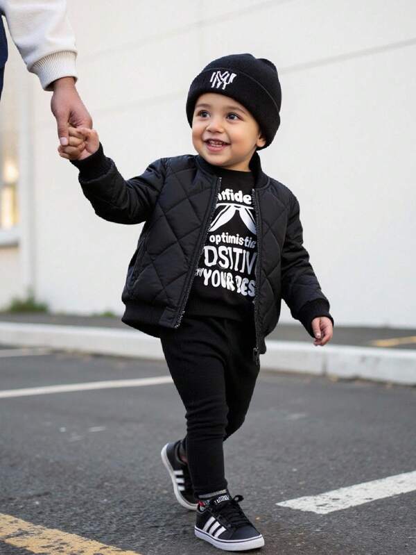 SHEIN Baby Boy Girl Zip Up Quilted Bomber Jacket