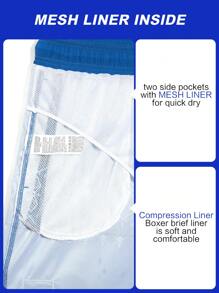 Manfinity KASUA Men's Geometric Print Drawstring Waist Beach Shorts - Blue - View 4