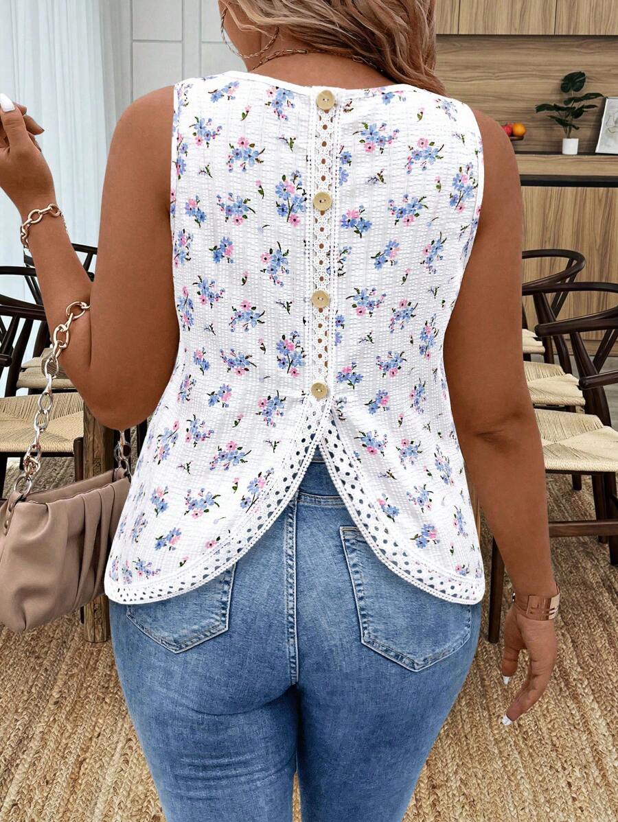 SHEIN LUNE Plus Size Women Textured Fabric Printed Plus Size Shirt - Blue - View 1