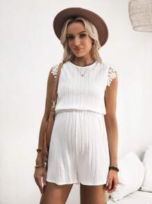 SHEIN 孕妇夏季花卉印花露背系带设计连体衣