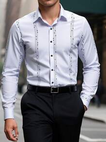 Manfinity Mode 男士休闲通勤条纹长袖衬衫