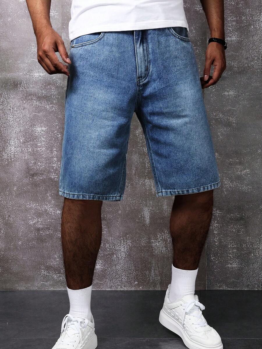 Manfinity Homme Men's Casual Simple Button Up Denim Shorts, Everyday Style