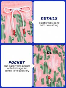 Surfspeed Men's Cactus Print Drawstring Waist Beach Shorts Beach Vacation Men - Pink - View 4