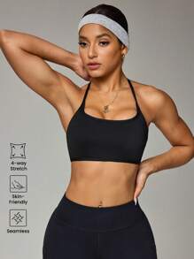 SHEIN Sports حمالة صدر رياضية مبطنة وساخنة للارتداء الخارجي، للتمرين والركض - الأسود - مشاهدة 4