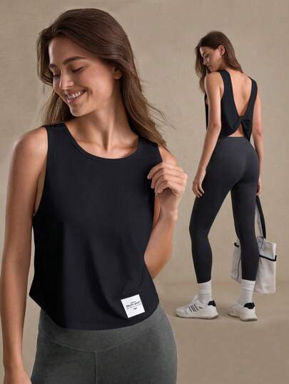 Eassivo Eassivo Women's Round Neck Twist Back Casual Sports Tank Top