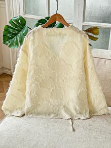 SHEIN 2Pcs Set Women Textured Fabric Shirt And Shorts Fall Cloth For Women - Apricot - View 5