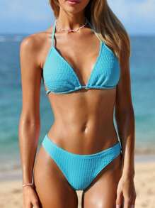 Swim Mod 2 Pezzi set bikini da donna con top alla halter e colore unito per l'estate e la spiaggia