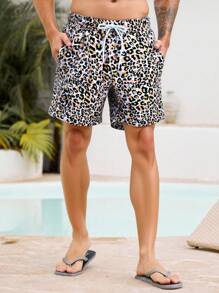Manfinity Swimmode Men's Leopard Print Beach Shorts (Asymmetrical Print Pattern) - Multicolor - View 3