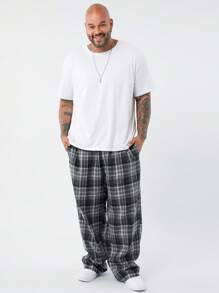 EASEVO 男士加大码黑色宽松梭织格子长款休闲裤，外出长款宽松裤，适合送给老公或男朋友的礼物，emo，2000 年代风格，秋季