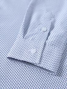 Manfinity Mode 男士单排扣常规款休闲长袖正装衬衫，适合通勤和商务，夏季男士浅蓝色衬衫商务休闲衬衫男士正装衬衫，适合秋季 - 藍白色 - 查看 6